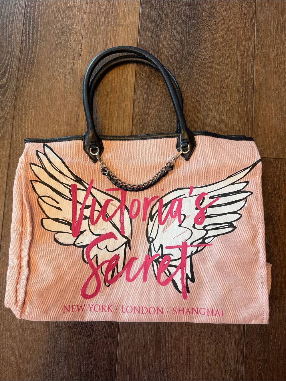 Never used Victoria's Secret Pink Wing Canvas Tote with Chain-Accent Handles